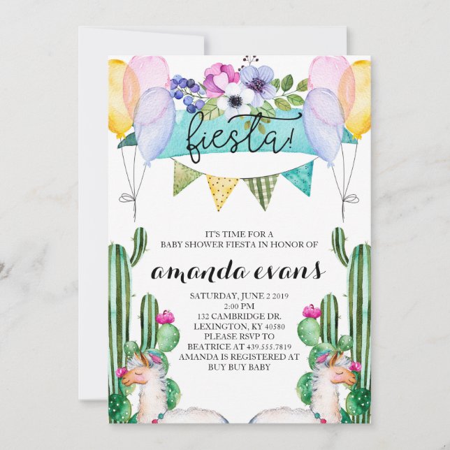 Cactus and Llama Baby Shower Fiesta Invitation (Front)