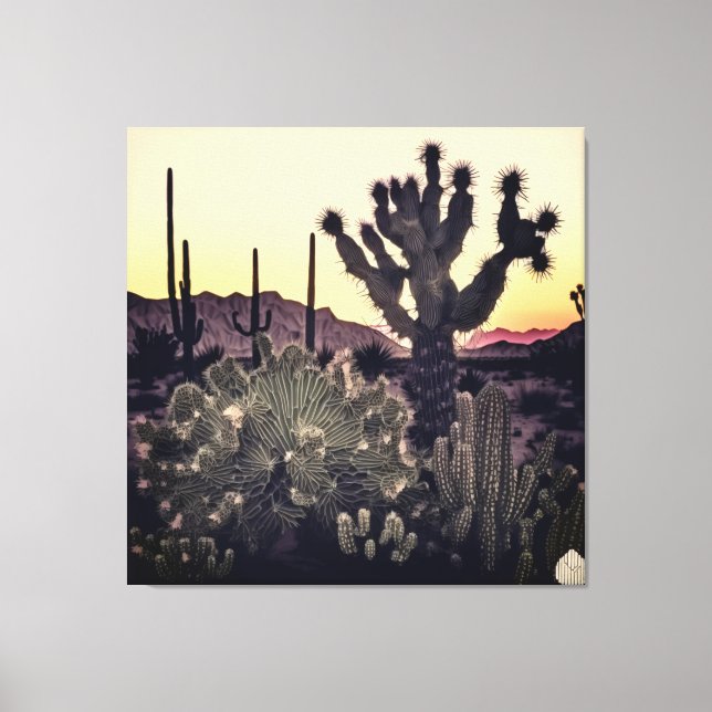 Cactus and palm trees coexisting in harmony . phot canvas print (Front)