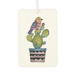 Cactus And Rainbow Bird In Watercolor Car Air Freshener