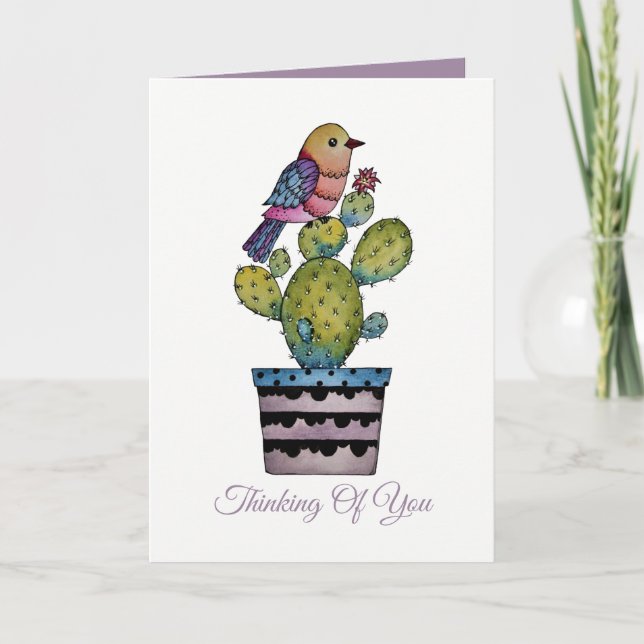 Cactus And Rainbow Bird In Watercolor Card (Front)