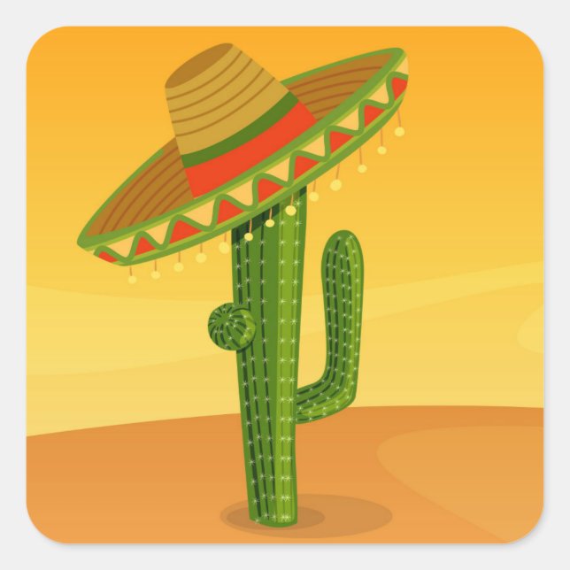 Cactus and Sombrero Square Sticker (Front)