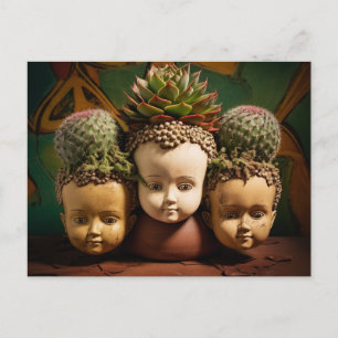 Cactus and Succulent Head planters Postcard