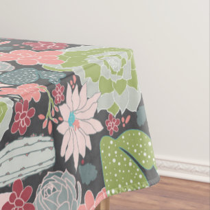 Cactus And Succulent Plants Greens Pinks Blue Tablecloth