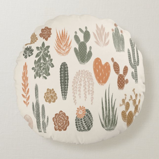 Cactus and succulent seamless pattern round cushion (Front)