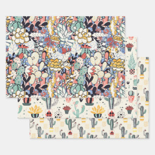 Cactus and succulent wrapping paper sheet