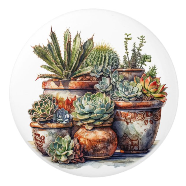 Cactus and Succulents  Ceramic Knob (Front)