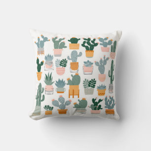 Cactus and succulents in pots on white background. cushion