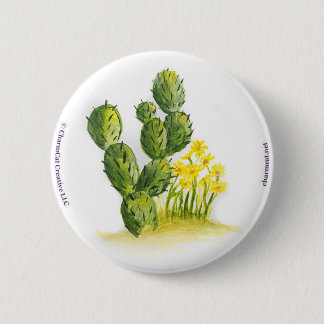 Cactus and Yellow Flowers Pin Back Button