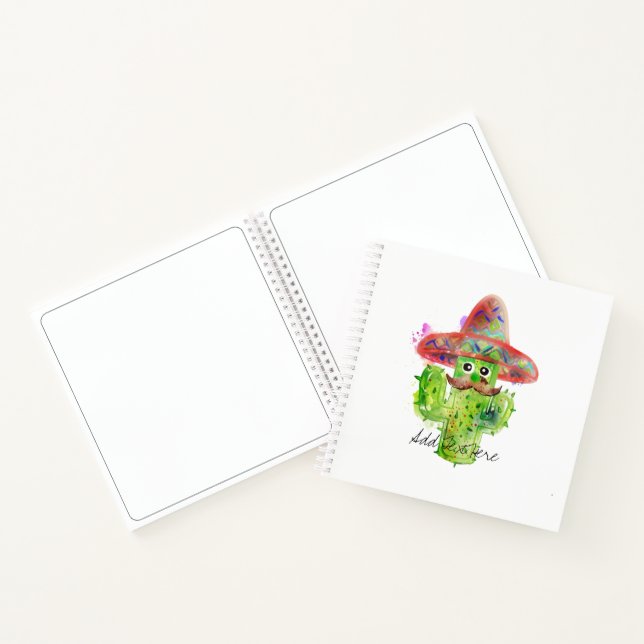 Cactus Art Moustache Hat Fiesta ADD TEXT Fun  Notebook (Inside)