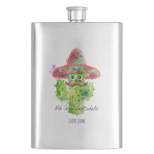 Cactus Art Moustache Hat Fiesta Own AZ Text Fun Hip Flask