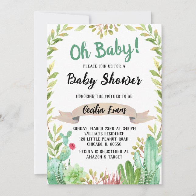Cactus Baby Shower Invitation (Front)