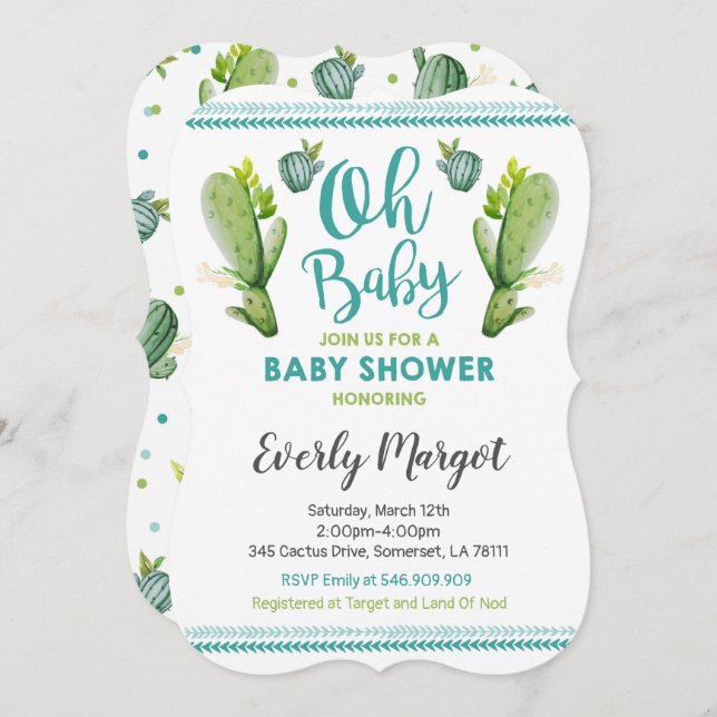 Cactus Baby Shower Invitation Succulent Shower (Front/Back)
