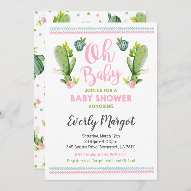 Cactus Baby Shower Invitation Succulent Shower (Front/Back)