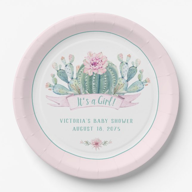Cactus Baby Shower Paper Plates (Front)