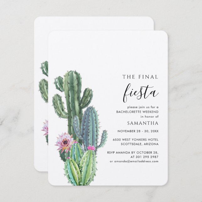 Cactus Bachelorette Weekend Party With Itinerary Invitation (Front/Back)