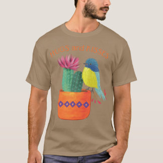 Cactus Bird Hugs And Kisses retro T-Shirt