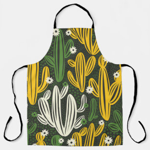 Cactus Black Background Vintage Pattern Apron