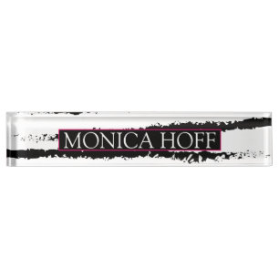 Cactus black white pattern striped nameplate