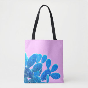 Cactus blue colored on pink background. Fashion, m Tote Bag
