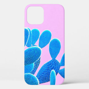 Cactus blue coloured on pink background. Fashion,  iPhone 12 Case