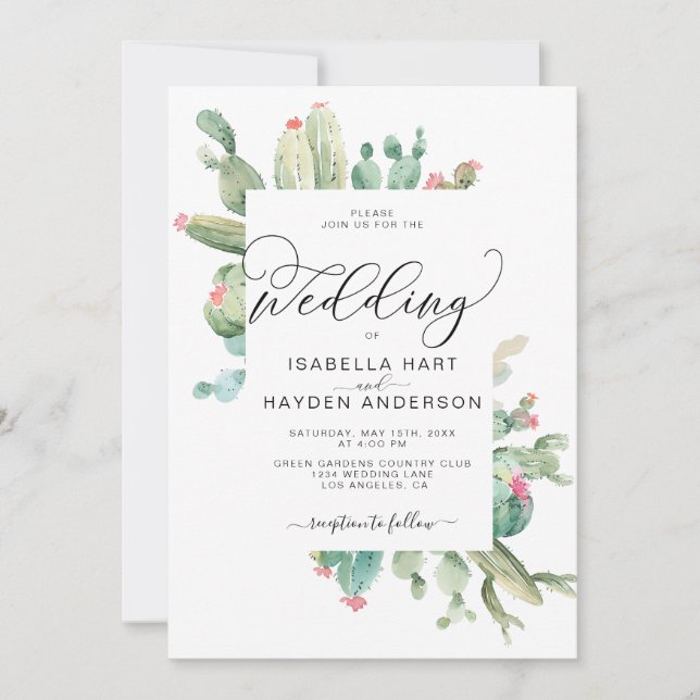 Cactus Boho Cacti Desert  Succulents Wedding  Invitation (Front)