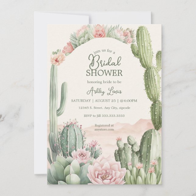 Cactus Boho Cowgirl Bridal flowers Invitation (Front)