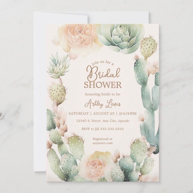 Cactus Boho floral Desert Neutral Greenery Invitation (Front)