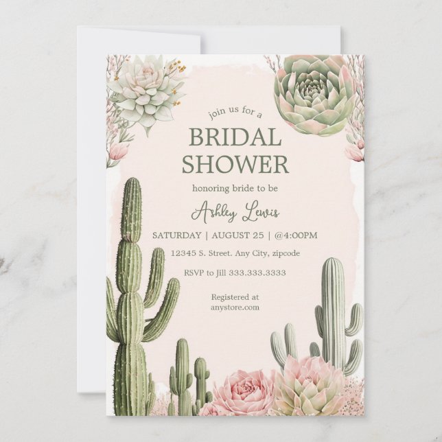 Cactus Boho Greenery flowers Desert  Invitation (Front)