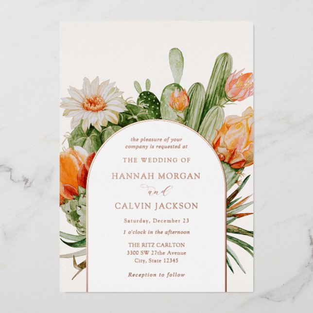 Cactus Boho Wedding Foil Invitation (Front)