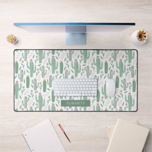 Cactus botanical pattern personalised desk mat
