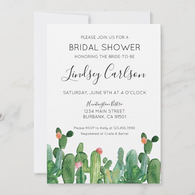 Cactus Bridal Shower Invitation (Front)