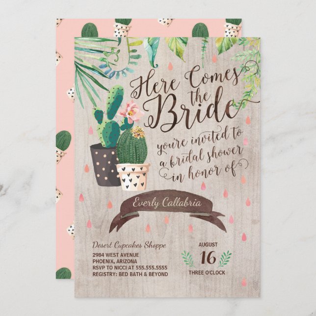 Cactus Bridal Shower Invitation - Desert Chic (Front/Back)