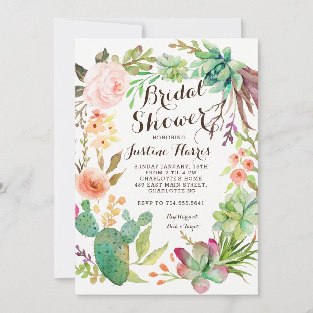 cactus, Bridal Shower Invitation succulents, (Front)
