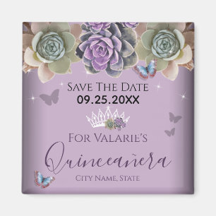Cactus Butterfly Elegant Quinceanera Save the Date Magnet