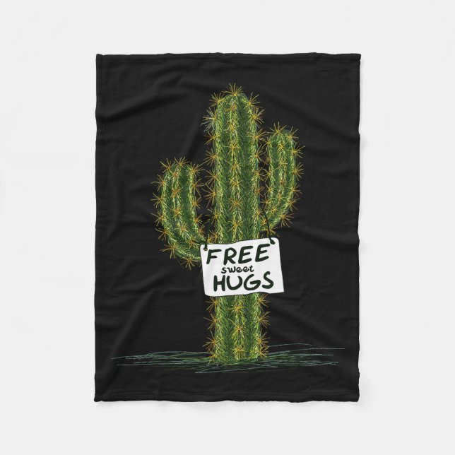 Cactus Cacti Funny Art Humor Sweet Hugs  Fleece Blanket (Front)