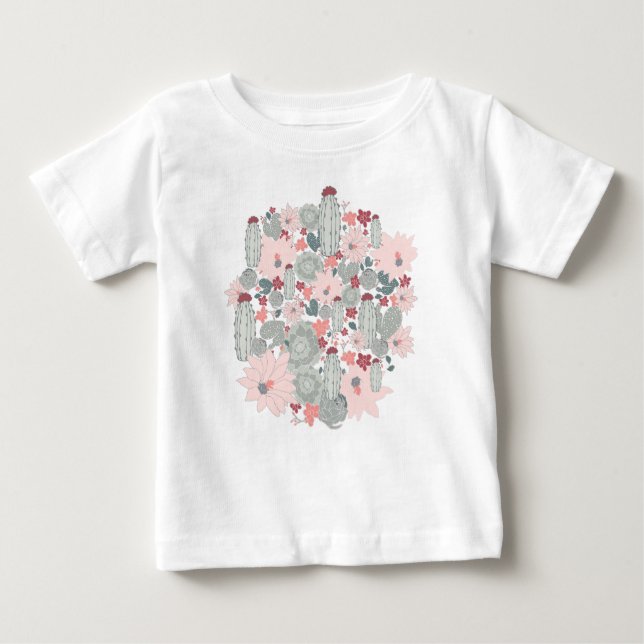Cactus Cacti Pink Mint Succulents Desert Flowers Baby T-Shirt (Front)