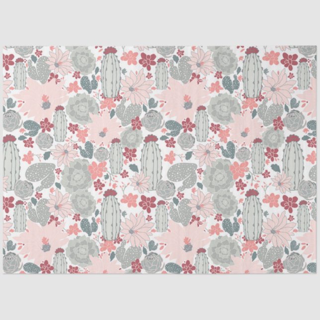 Cactus Cacti Pink Mint Succulents Tissue Paper (Front)