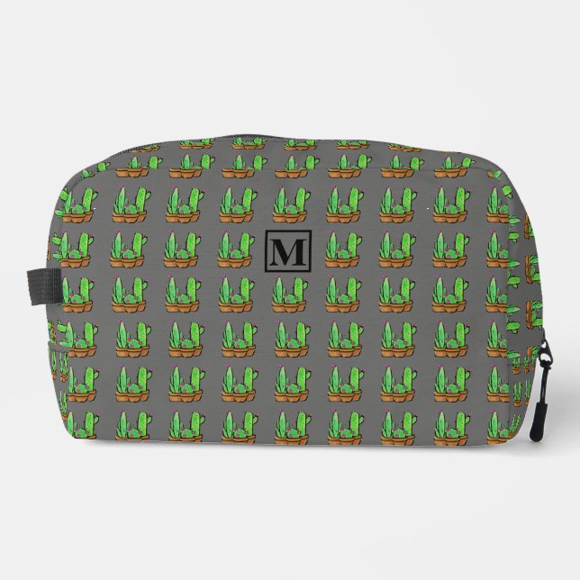 Cactus cacti succulents pattern grey monogram Sli Dopp Kit (Front)