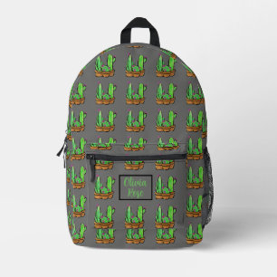Cactus cacti succulents pattern grey personalise  printed backpack