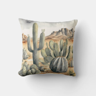 Cactus Cascade Watercolor Desert Decor Cushion