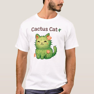 Cactus Cat 🌵🐱 Cute Floral Cartoon Design T-Shirt
