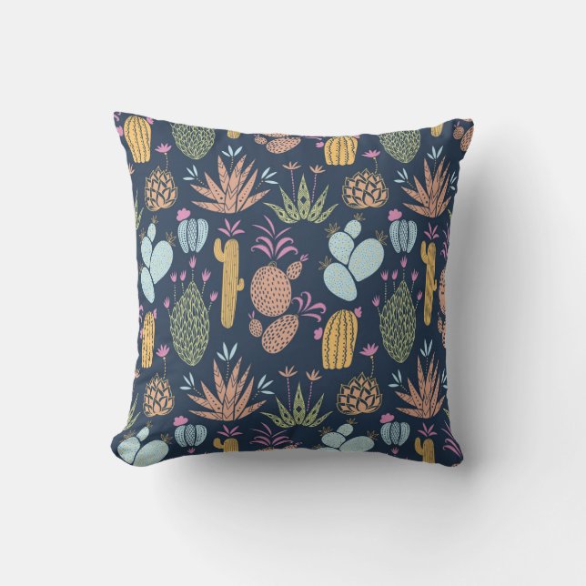 Cactus Charm: Colourful Vintage Floral Cushion (Front)
