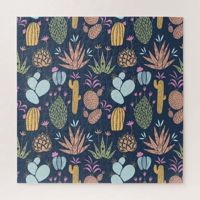 Cactus Charm: Colourful Vintage Floral Jigsaw Puzzle (Vertical)