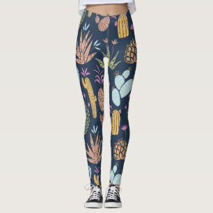 Cactus Charm: Colourful Vintage Floral Leggings