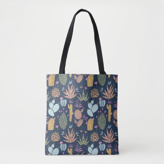 Cactus Charm: Colourful Vintage Floral Tote Bag (Front)
