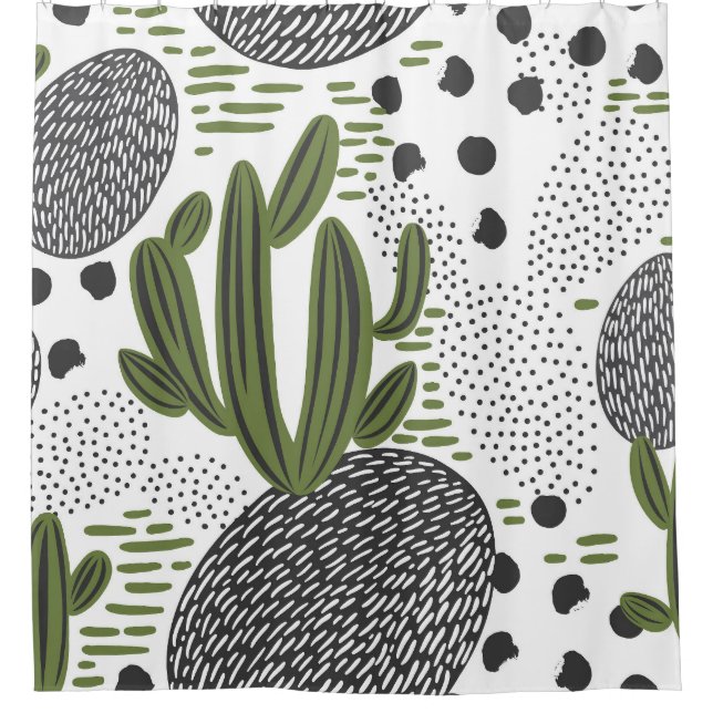Cactus Charm: Vintage Plant Patterns Shower Curtain (Front)