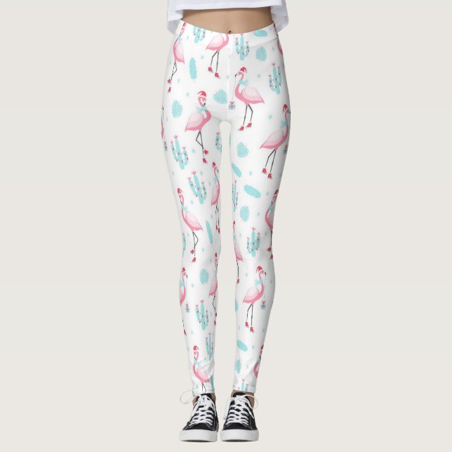 Cactus Christmas Flamingos Leggings (Front)
