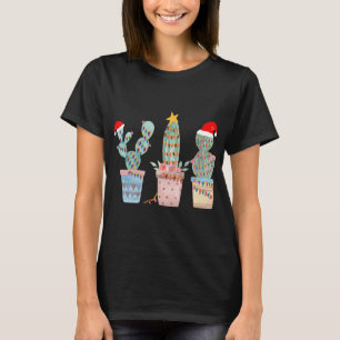 Cactus Christmas Tree Lights Cactus Lovers Hand dr T-Shirt