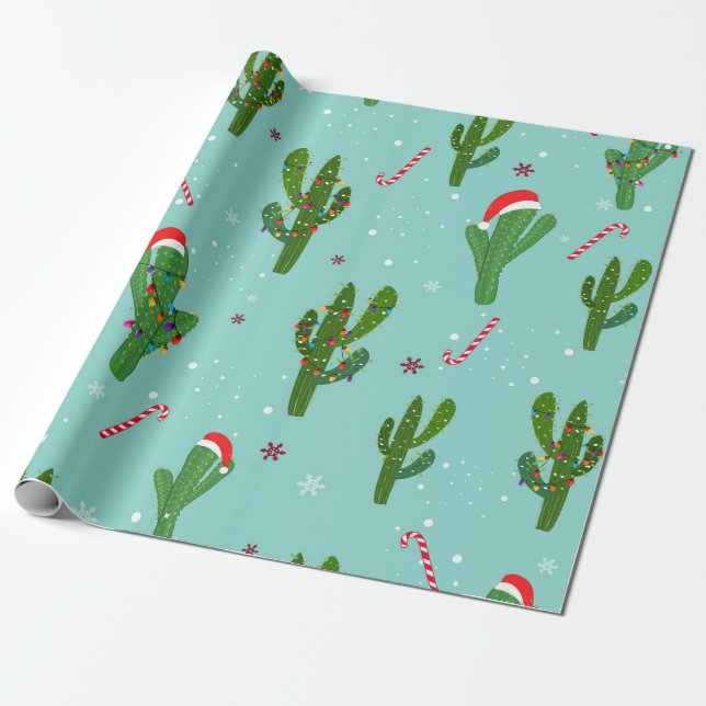 Cactus Christmas tree Wrapping Paper (Unrolled)
