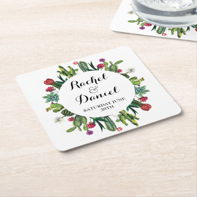 Cactus Coaster Wedding Party Cacti Fiesta (Angled)
